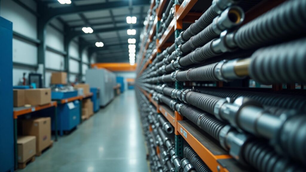 Hydraulic hoses stored in industrial warehouse